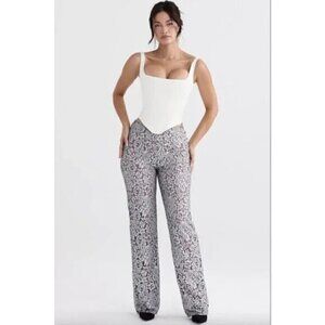 HOUSE OF CB Mara Lace Trousers in Silver Metallic Size Small